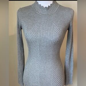 Almost Famous Long Sleeve Knit Grey Fitted Body con Dress Size Medium